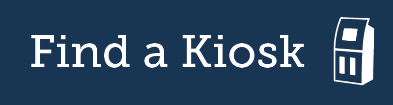 Find a kiosk text button with a line drawing of a DMV kiosk