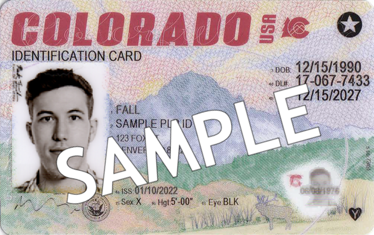 Sample image of REAL ID compliant Colorado Identification Card