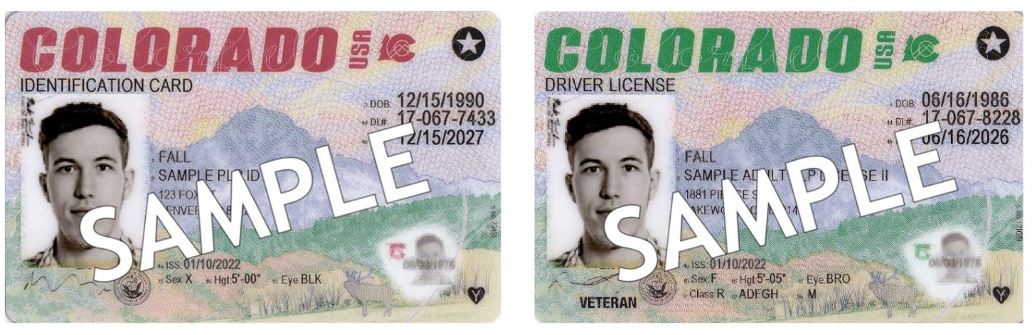 Sample images of Colorado driver license and identification card