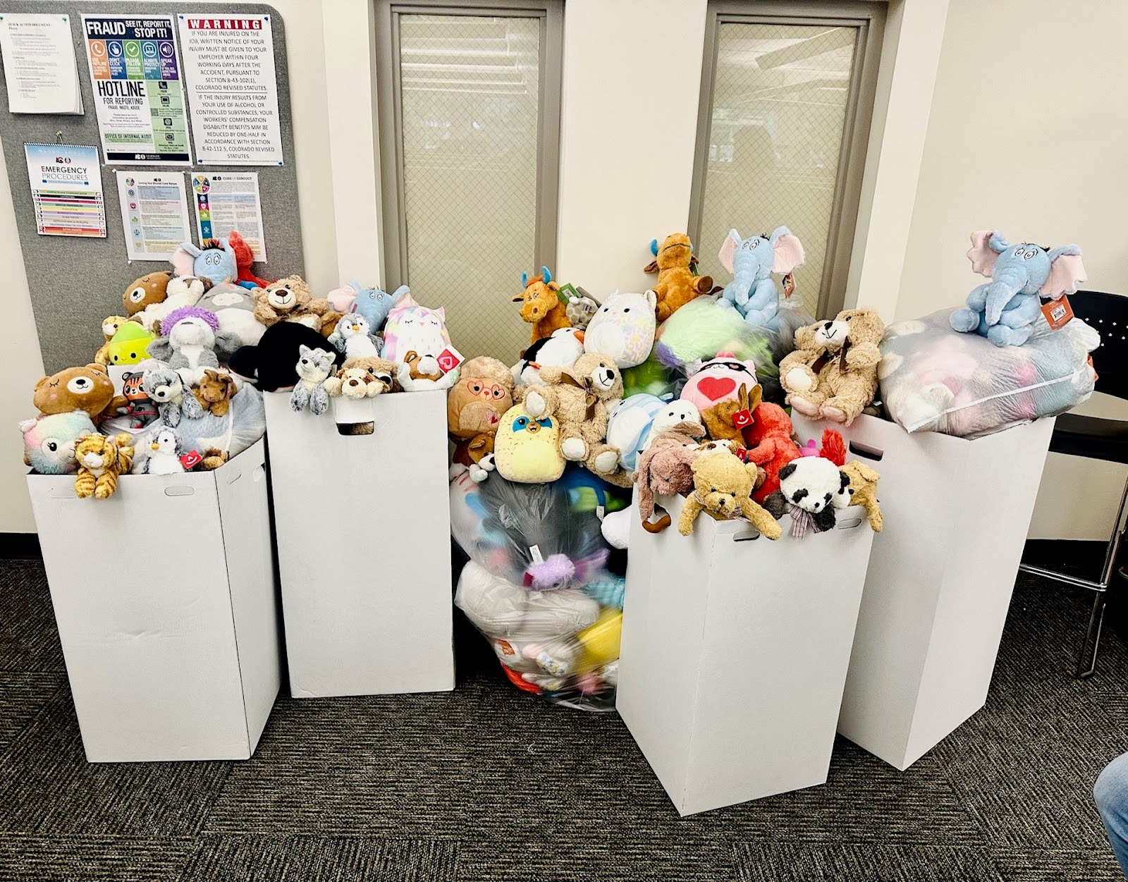 Over flowing donation boxes