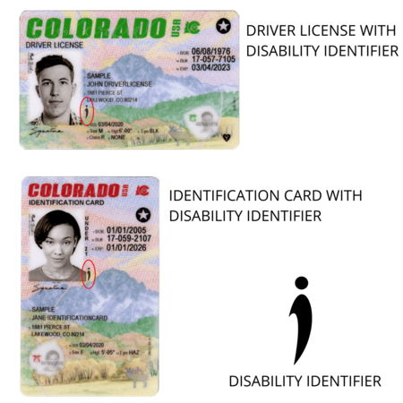 Sample Driver License and Identification Card with Disability Identifier
