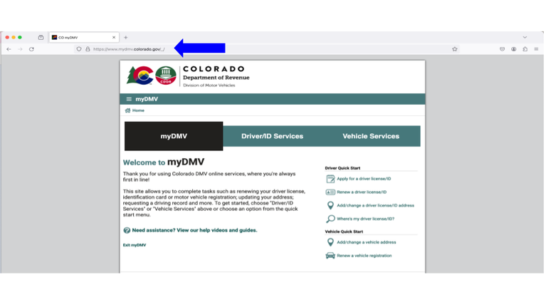 Firefox window displaying myDMV